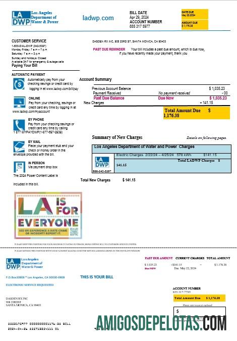 Para baixar modelo de fatura de serviços públicos dos EUA LA DWP em formatos Word e PDF